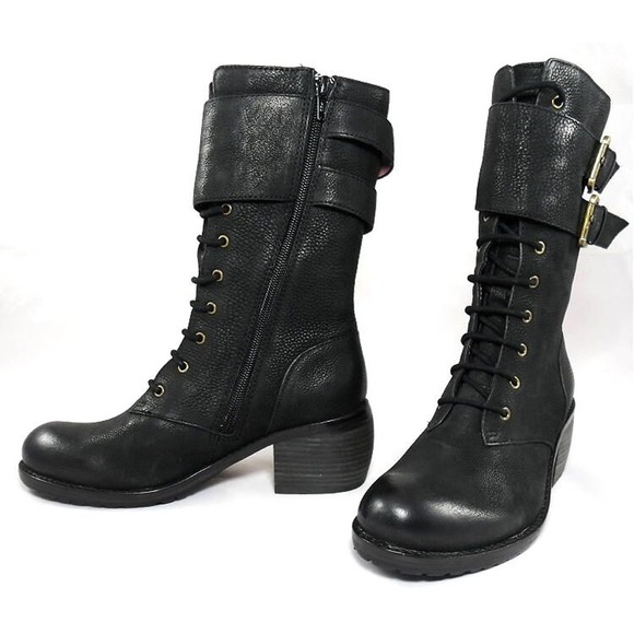 NIB$298 LUXURY REBEL LADY DEE LACE-UP BUCKLED CUFF MOTO BELTED CAFF BOOTS 6.5/7 - Picture 3 of 6